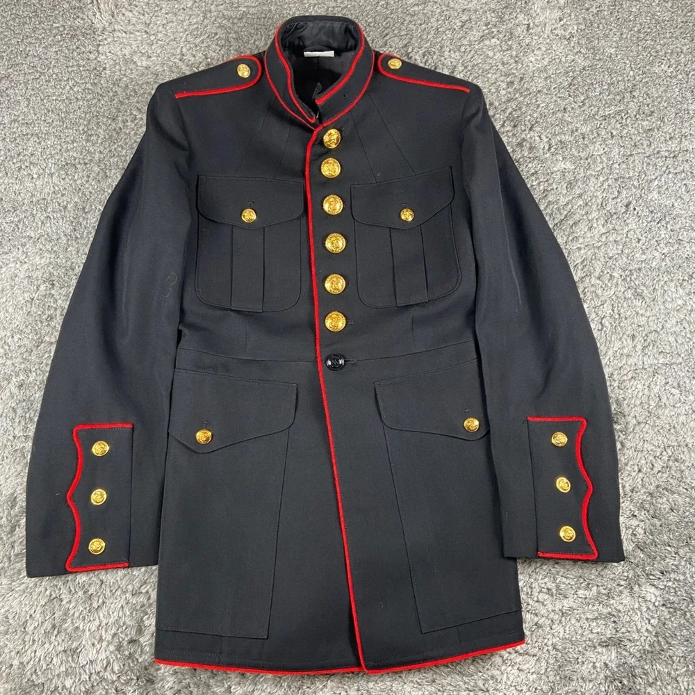 DSCP USMC Coat Mens 36S Black Military Uniform Crown Clothing Co Gold Buttons